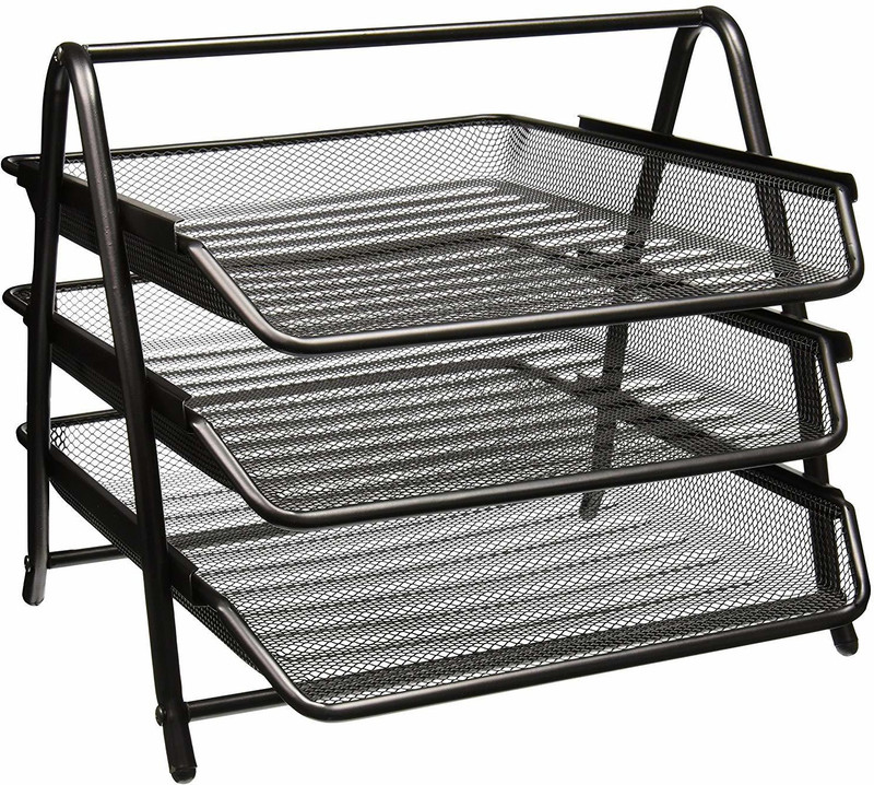 nabhu 3 Compartments Metal Document holder(Black)