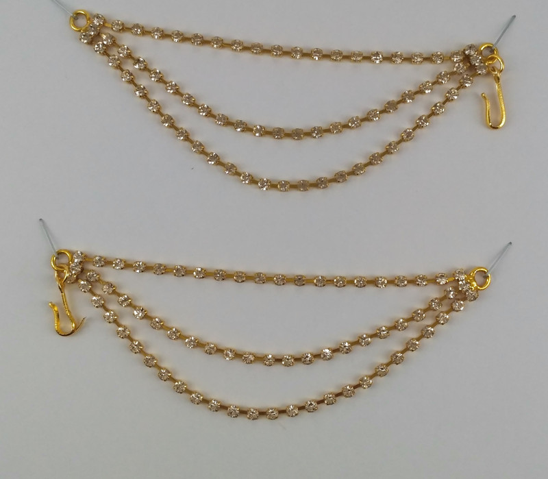 pranaam kaan chain / ear chain / hair chain three step white stone chain trendy Hair Accessory Set(White)