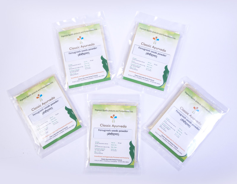 classic ayurveda Methidana powder pack of 5 ( 50*5=250 gms ) 60121 smooth Hair Volumizer powder(50 g)