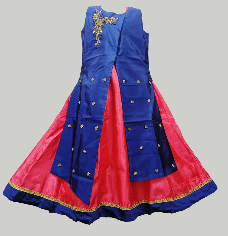 fabricate Indi Girls Maxi/Full Length Festive/Wedding Dress(Blue, Sleeveless)