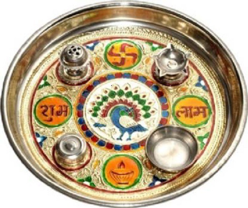 rajshree enterprises Handicraft Pooja Thali 11 Inches Stainless Steel(1 Pieces, Multicolor)