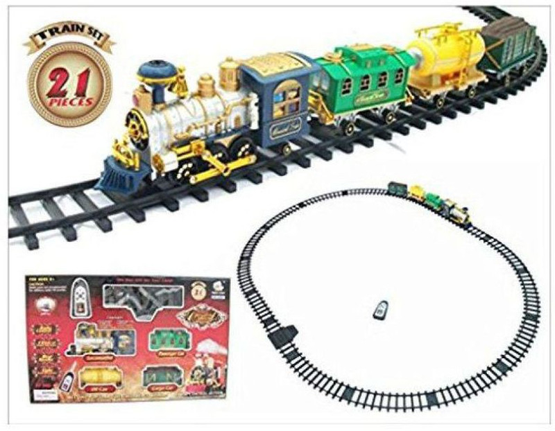 latest radhe Battery Operated Radio Control Smoke Train Set (21 Pcs)(Multicolor)