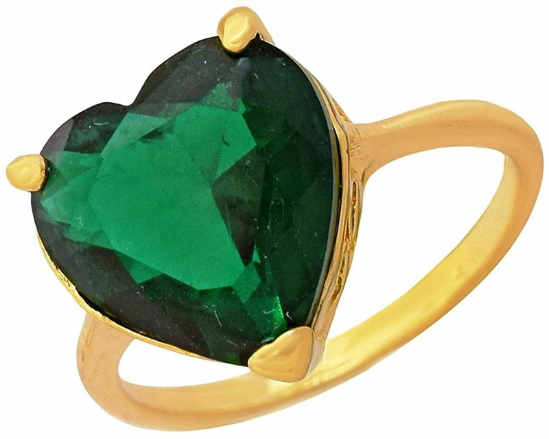 morir Women Girls' Fashion Charm Gold Plated Heart-Shape Ring Alloy Green Stone Shiny Finger Ring for Her Brass Quartz Gold Plated Ring