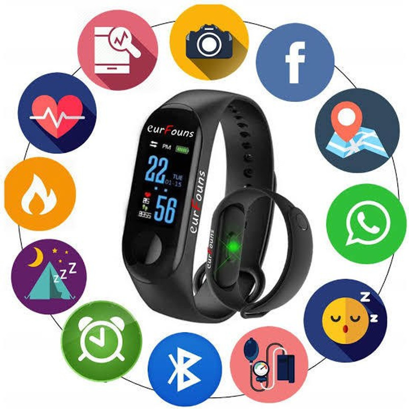 eurfouns Fitness M3 Band(Black Strap, Size : Free Size)