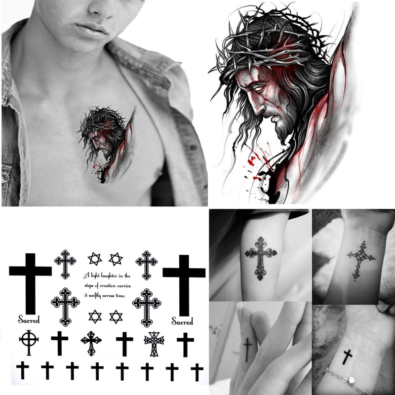 voorkoms Jesus & Cross Body Tattoo Combo 2 Pcs(Jesus & Cross Body Tattoo Combo 2 Pcs)