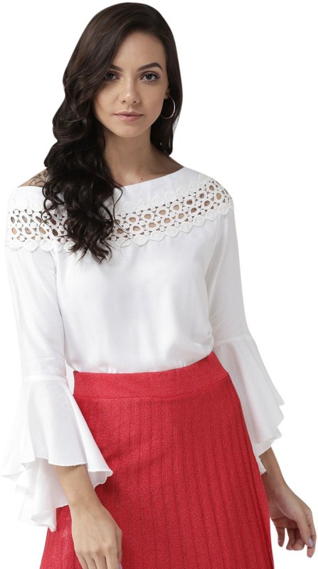 Style Quotient Casual Bell Sleeve Solid Women White Top
