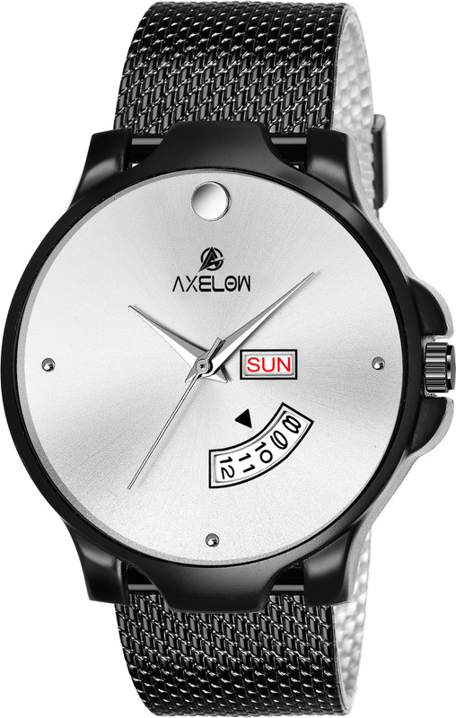 axelow AX-G137-WTBK White Dial Watch Day & Date Functioning Water Resistance Black Strap Analog Watch For Men/Boys. Analog Watch  - For Men