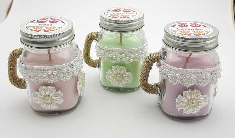shim Mason Glass Jar Scented Soy Wax Candles Candle(Multicolor, Pack of 3)