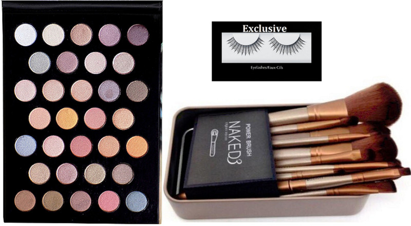 exclusive Eyelashes, Mac 32 Shade Eyeshadow Palette, Naked 3 Make Up Brush(14 Items in the set)