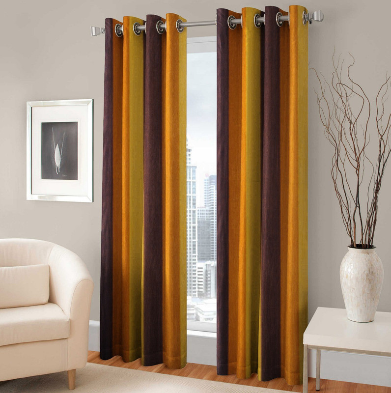 fiona creations 273 cm (9 ft) Polyester Long Door Curtain (Pack Of 2)(Striped, golden)