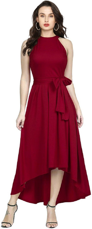 spiritcreation Women High Low Maroon Dress