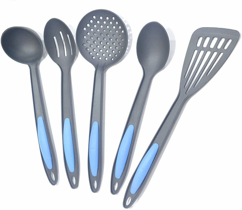 lacuzini Easy Grip 5pcs Nylon Material Cooking and Serving Spoon Set Easy Grip Design Black Kitchen Tool Set(Black)