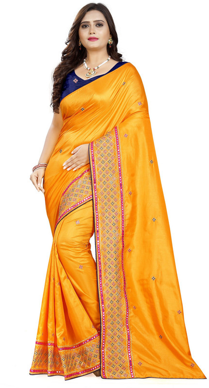 naomika Embroidered Bollywood Silk Blend Saree(Blue)
