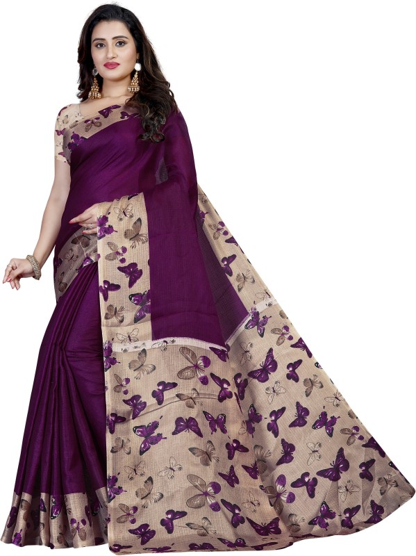 Vimalnath Synthetics Printed Kalamkari Cotton Blend Saree(Purple)