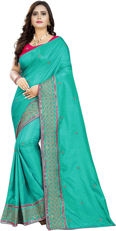 naomika Embroidered Bollywood Silk Blend Saree(Blue)