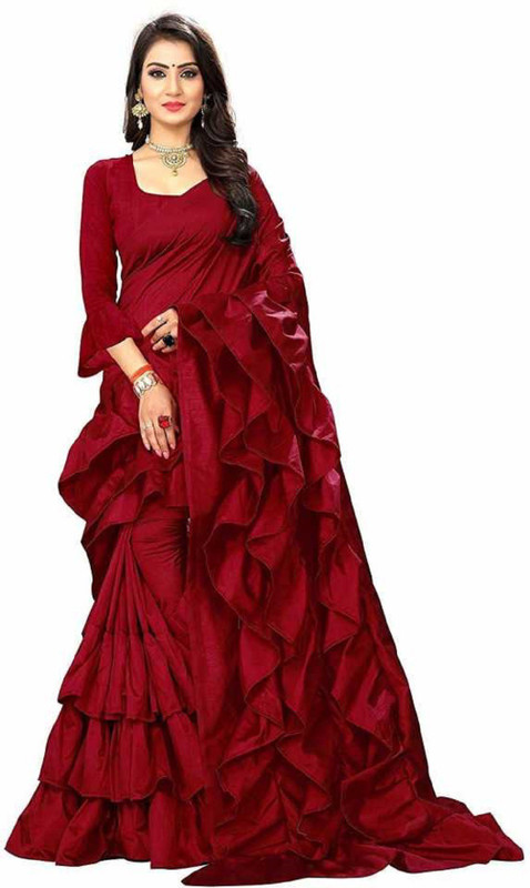 online cloth khazana Solid Fashion Poly Silk Saree(Maroon)