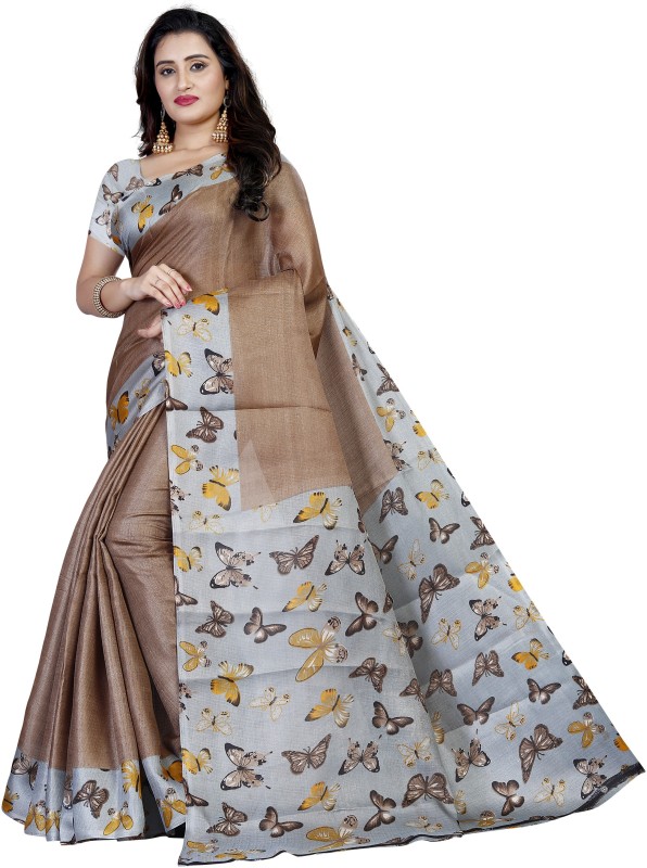 Vimalnath Synthetics Printed Daily Wear Cotton Blend Saree(Brown)
