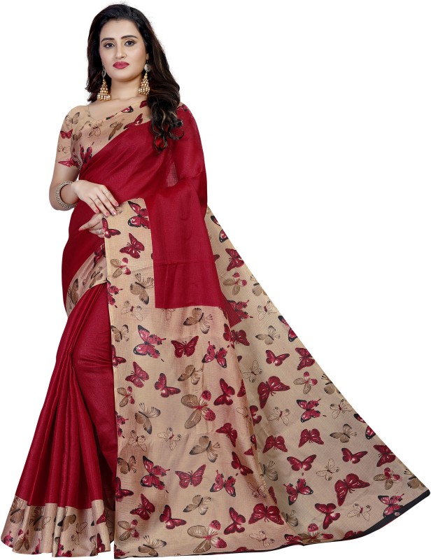 Vimalnath Synthetics Printed Kalamkari Cotton Blend Saree(Red)