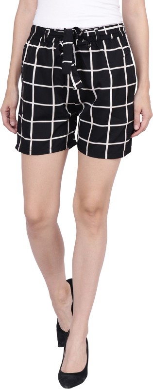 Pratyusha Checkered Women Black Regular Shorts