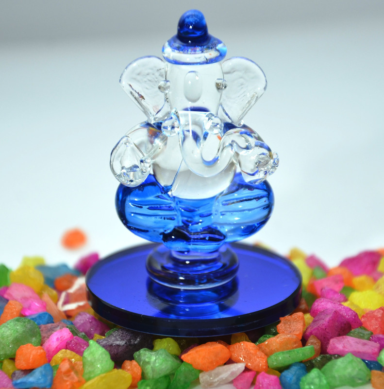 craftfry Crystal Glass Ganesha Idol in PINK Colour for Home Showpiece Decorative Showpiece  -  5 cm(Glass, Blue)
