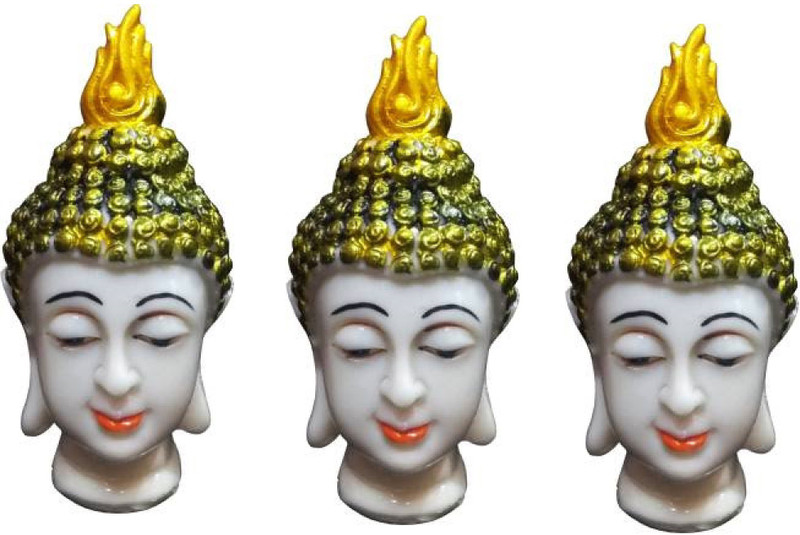 unicorn shoppe Pack of 3 - Vastu Fangshui Religious Idol of Lord Gautam Buddha Head Decorative Showpiece - 11 cm Decorative Showpiece  -  11 cm(Ceramic, White)