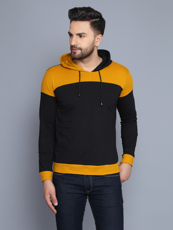 fabstone collection Color Block Men Hooded Neck Black T-Shirt
