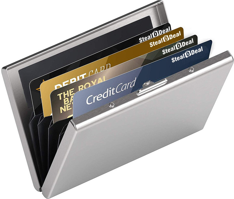 Ang RFID Protected Black Slim Stainless Steel Debit/Credit/ATM Slots 6 Card Holder 6 Card Holder(Set of 1, Black)
