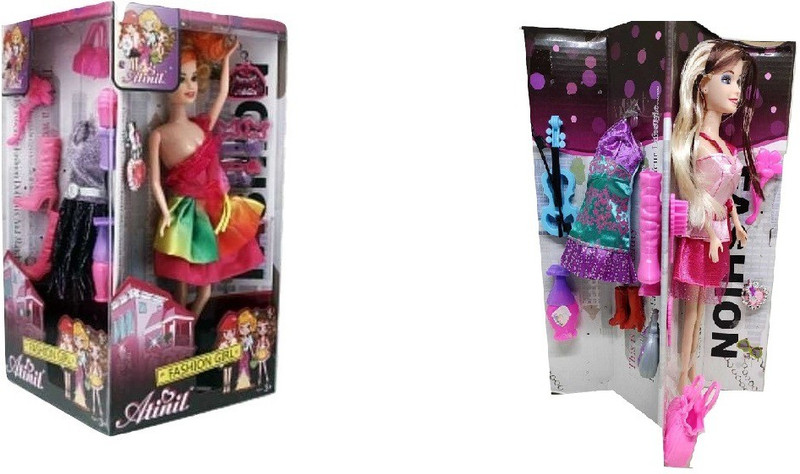 johnnie boy fashion girl dolls(2 dolls, 4 dress,hair accessories, handbag)(multicolor)(Multicolor)
