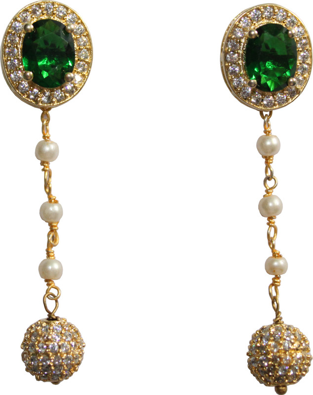 bhanu gems Traditional, Ethnic Gold Polish Hanging Earrings Gris/Women Zircon Brass Drops & Danglers