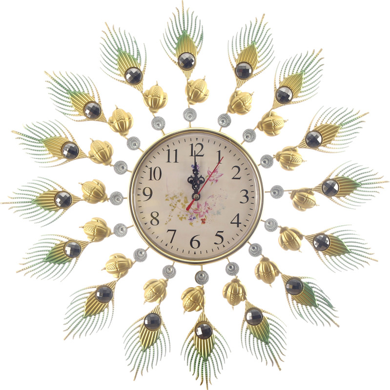 degosh Analog 46 cm X 46 cm Wall Clock(Gold, Green, With Glass)