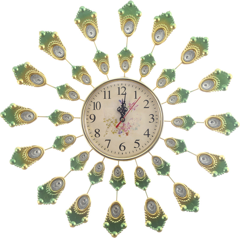 degosh Analog 46 cm X 46 cm Wall Clock(Gold, Green, With Glass)