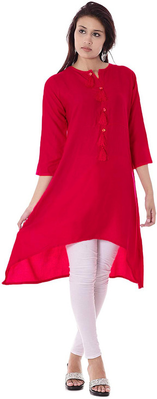 krishna traders Casual Solid Women Kurti(Red)