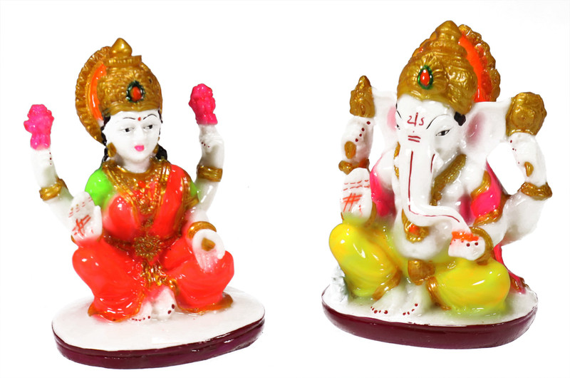 anagha Anagha Lakshmi Ganesha Marble Resin Beautiful idols for Diwali prayer, and for Gift (L- 7.6 cm, B- 5.9 cm, H-9.6 cm) Decorative Showpiece  -  9.6 cm(Marble, Multicolor)