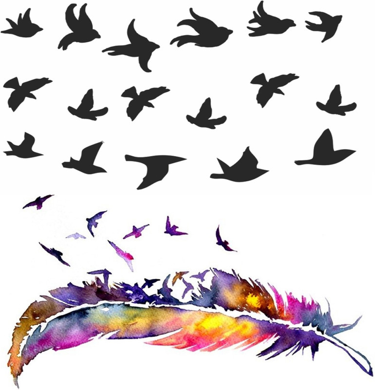 voorkoms Flying Birds Feather Body Tattoo Combo 2pcs(Flying Birds Feather Body Tattoo Combo 2pcs)