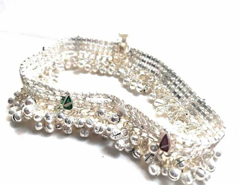 queens choice TRADITIONAL INDIAN SK PAEJEB SILVER PLATED ANKLET FOR GIRLS AND WOMEN Brass Anklet (Pack of 2) Alloy Anklet(Pack of 2)