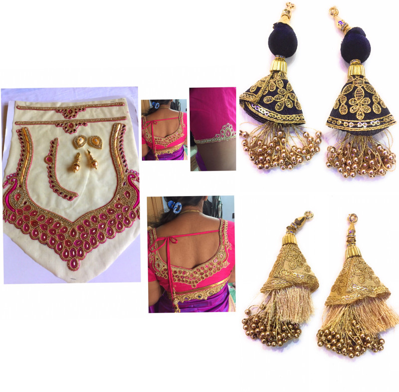 xldreams PinkCOlor Patch and 2 pair of gold and dark blue latkans