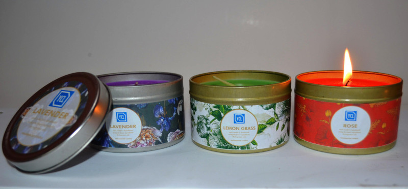 jar candles SET OF 3 TIN CANDLES Candle(Green, Purple, Red, Pack of 3)