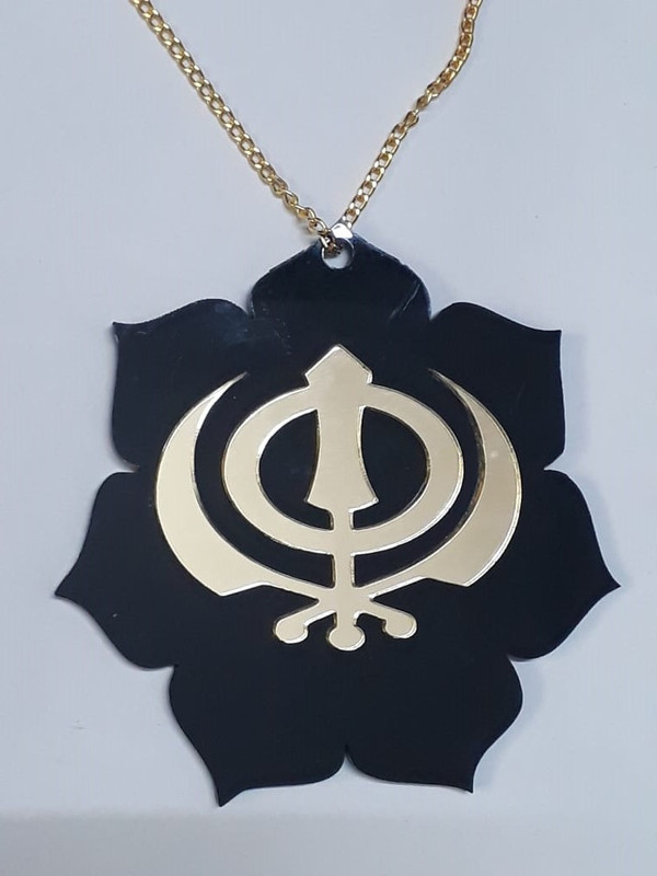 singh packagings 2D Khanda & Ik Onkar 2 Sided Acrylic Sheet Cut (Black & Golden) Car Hanging Ornament(Pack of 1)