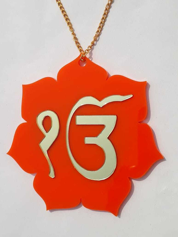 singh packagings 2D Khanda & Ik Onkar 2 Sided Acrylic Sheet Cut (Orange & Golden) Car Hanging Ornament(Pack of 1)