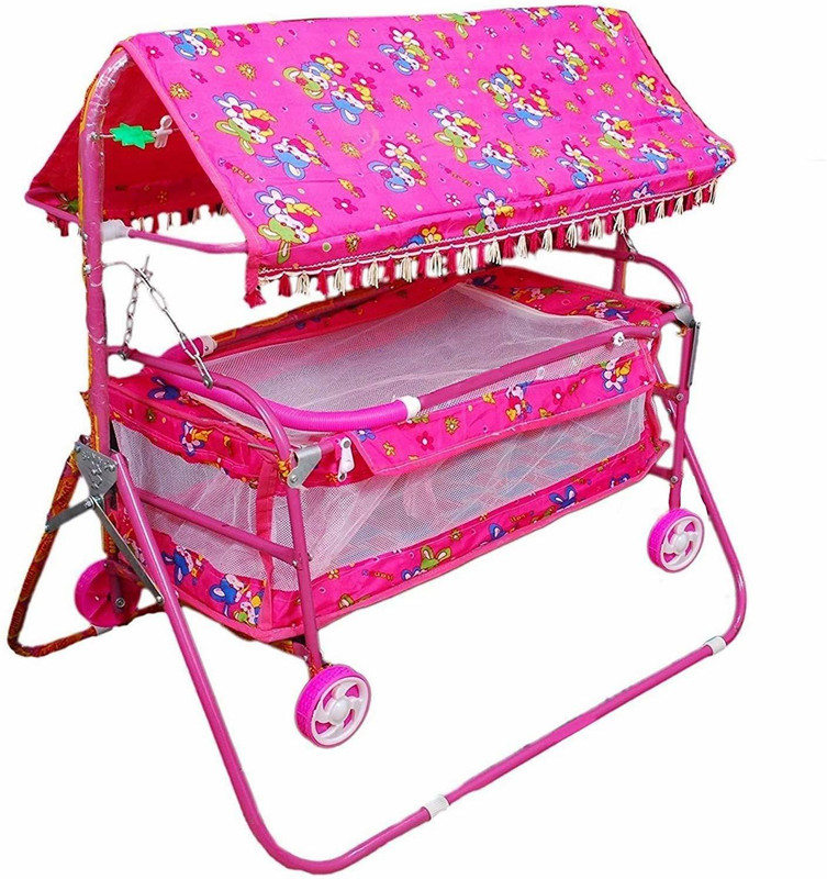 eela collection Babies Cradle Swing, Jhula, bedding bed, Crib bassinet with Mosquito Net(Pink)