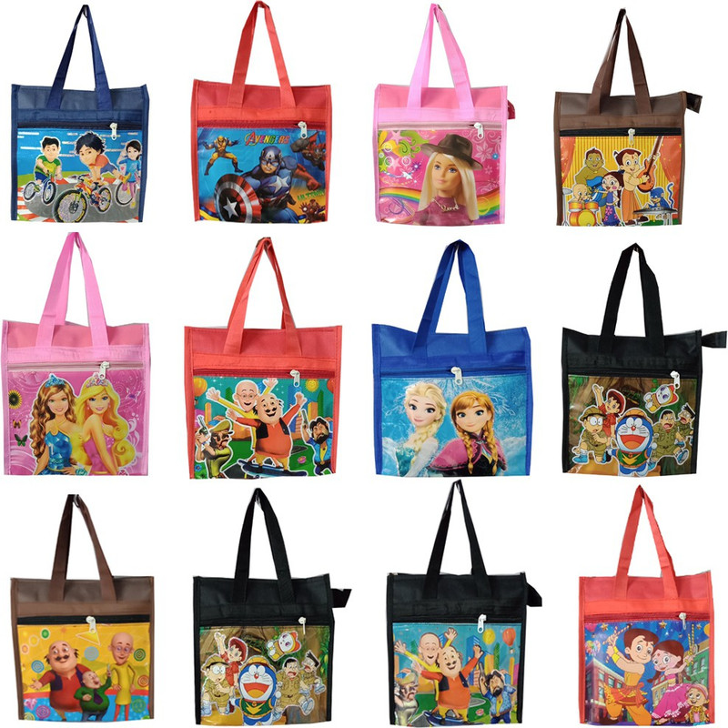 velitebags CARTOON Lunch Bag, Shopping Bag, Reusable Bag (Set of 12 Pieces) Pack of 12 Grocery Bags(Multicolor)
