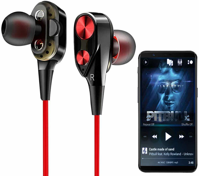 teetos Deep Bass Stereo Earphone Dual Driver Wired Headset with Mic(Multicolor, In the Ear)