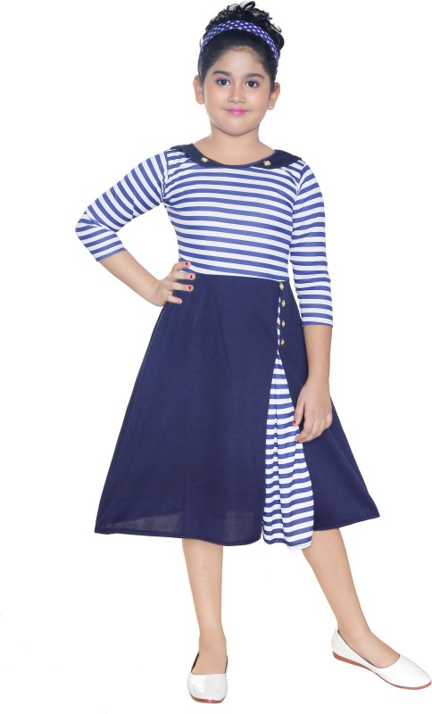 FTC FASHIONS Girls Midi/Knee Length Party Dress(Blue, 3/4 Sleeve)