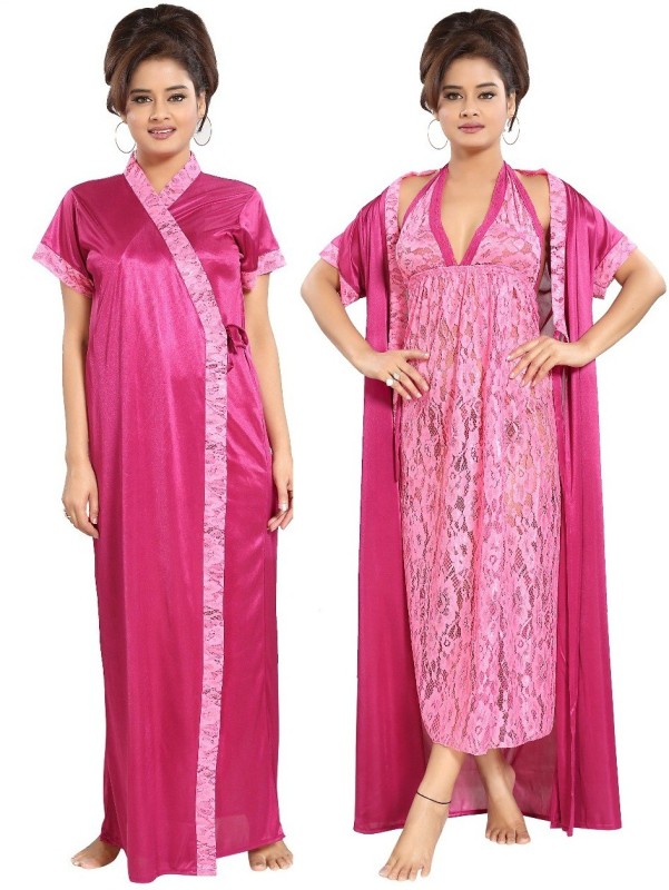 karo Women Nighty with Robe(Pink)
