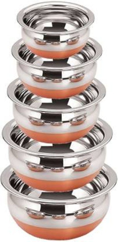 KITIKIN Copper Bottom Handi Pot 5 Piece Set/Steel Handi Set 5 Piece Set Handi Handi 2.1 L, 1.6 L, 1.1 L, 0.8 L, 0.5 L(Stainless Steel)