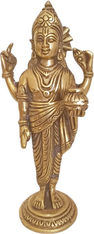 vgocart Brass Dhanvantri Holding the Vase Of Immortality And Herbs Sculpture Decorative Showpiece  -  20.32 cm(Brass, Gold)