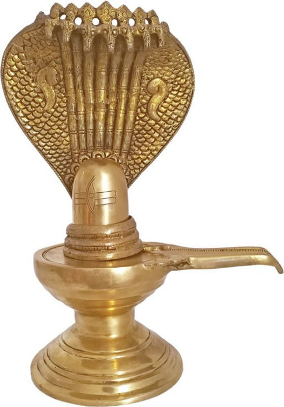 vgocart Religious Brass God Shiva Lingam Producted By Seven Heads of Naga Decorative Showpiece  -  33.02 cm(Brass, Gold)