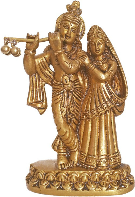vgocart Brass Beautiful Krishna Enjoyng Flute Music with Devi Radha Statue Decorative Showpiece  -  13.97 cm(Brass, Gold)