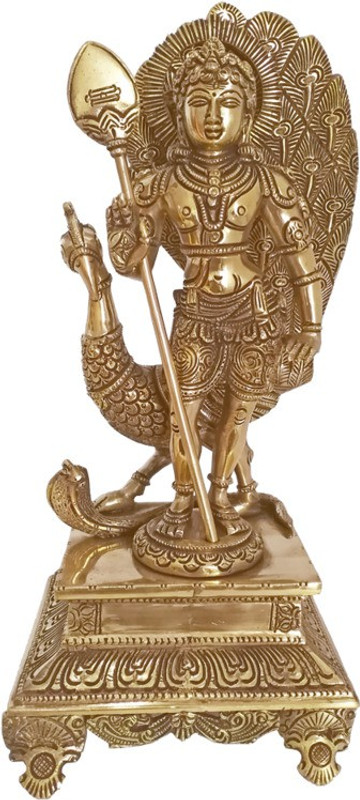 vgocart Antique Brass Lord Velmurugan With Beautifull Peacock Statue Decorative Showpiece  -  35.56 cm(Brass, Gold)