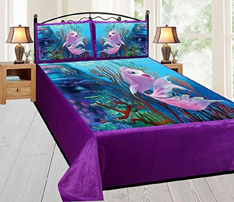 pitit custon 150 TC Velvet Double Printed Bedsheet(Pack of 1, Blue)